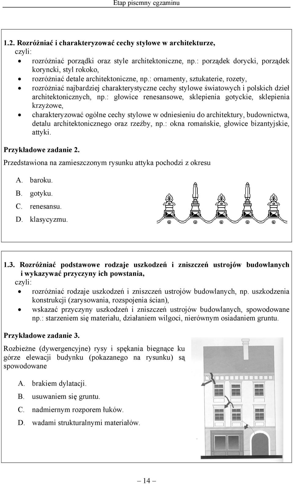 : ornamenty, sztukaterie, rozety, rozróżniać najbardziej charakterystyczne cechy stylowe światowych i polskich dzieł architektonicznych, np.