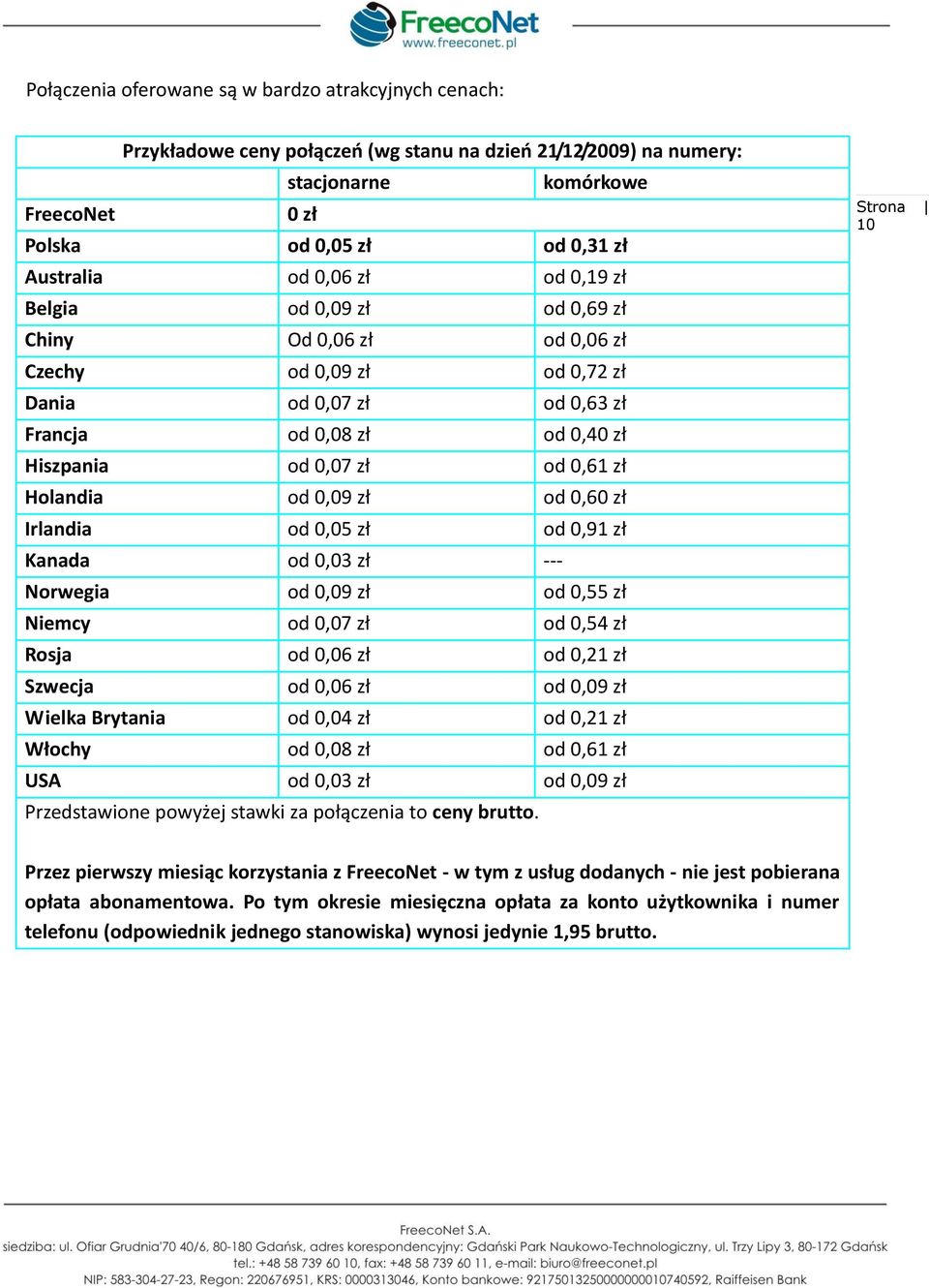 Holandia od 0,09 zł od 0,60 zł Irlandia od 0,05 zł od 0,91 zł Kanada od 0,03 zł --- Norwegia od 0,09 zł od 0,55 zł Niemcy od 0,07 zł od 0,54 zł Rosja od 0,06 zł od 0,21 zł Szwecja od 0,06 zł od 0,09