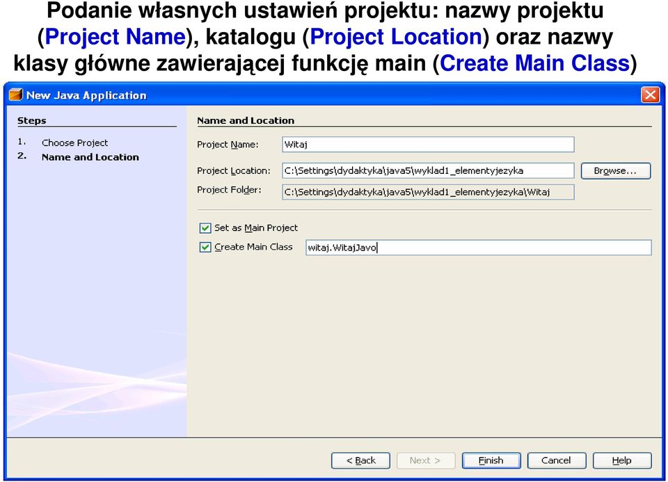 (Project Location) oraz nazwy klasy