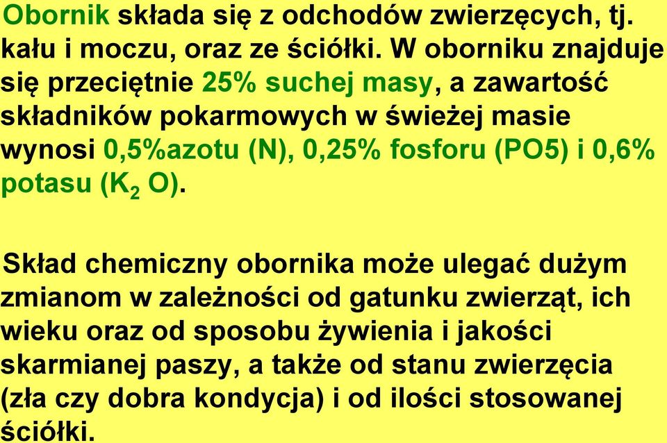 0,5%azotu (N), 0,25% fosforu (PO5) i 0,6% potasu (K 2 O).