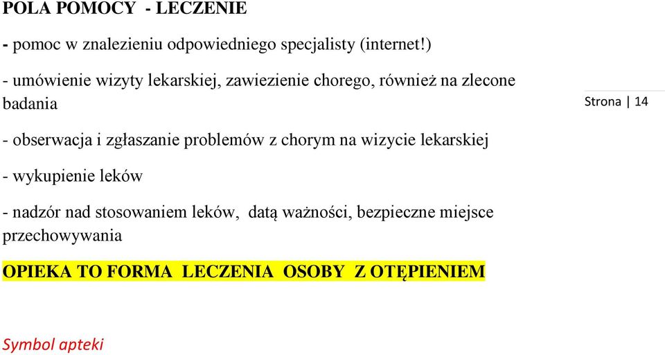 obserwacja i zgłaszanie problemów z chorym na wizycie lekarskiej - wykupienie leków - nadzór nad