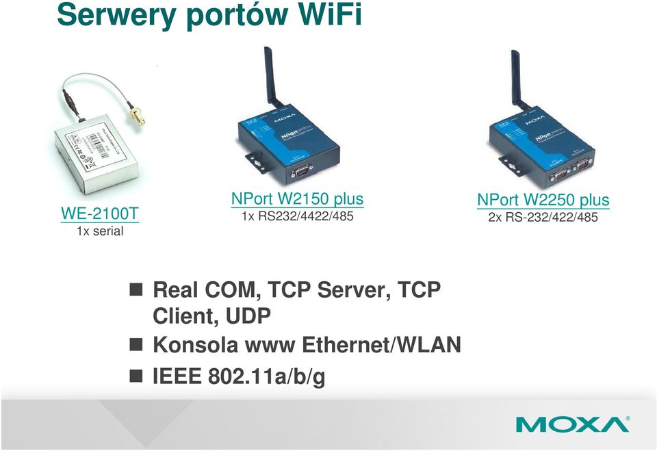 2x RS-232/422/485 Real COM, TCP Server, TCP