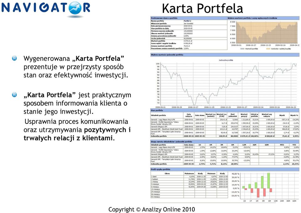 Karta Portfela jest praktycznym sposobem informowania klienta o stanie