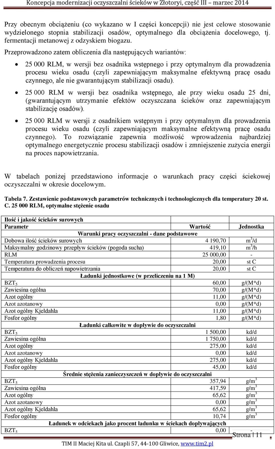 Przeprowadzono zatem obliczenia dla następujących wariantów: 25 000 RLM, w wersji bez osadnika wstępnego i przy optymalnym dla prowadzenia procesu wieku osadu (czyli zapewniającym maksymalne