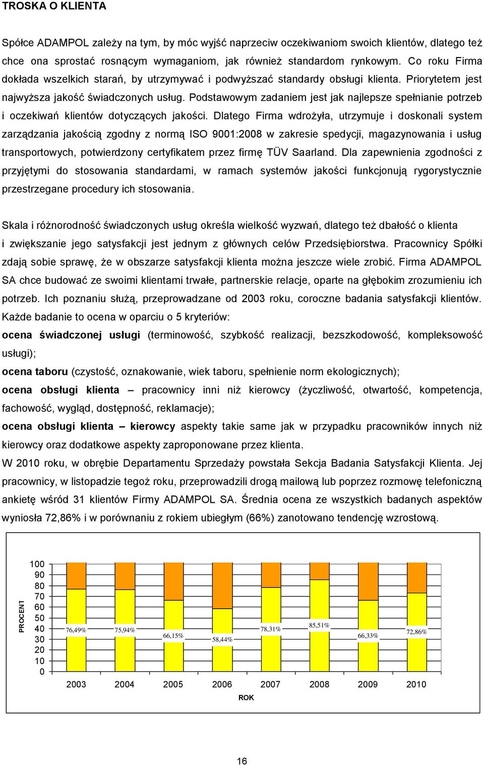 Podstawowym zadaniem jest jak najlepsze spełnianie potrzeb i oczekiwań klientów dotyczących jakości.