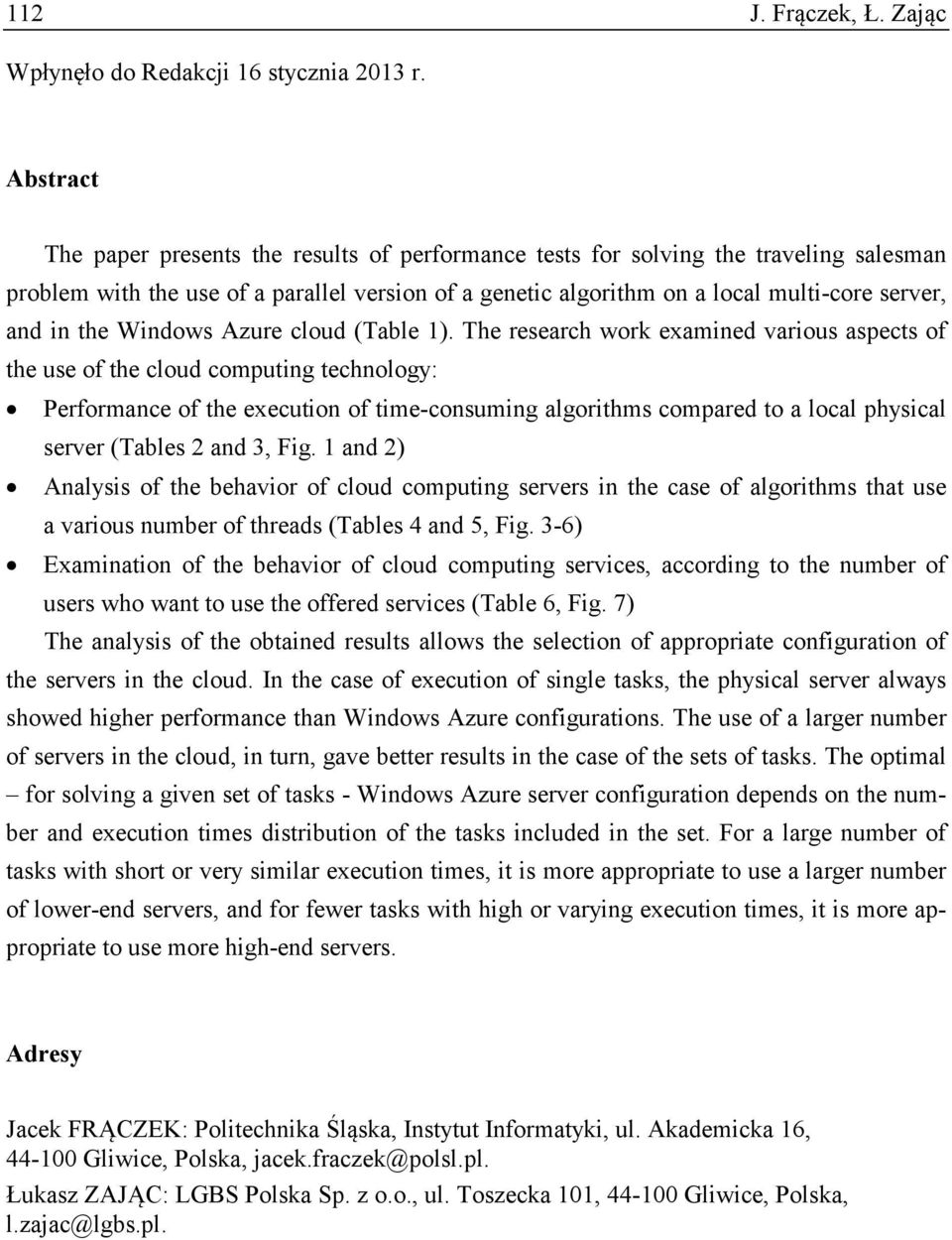 the Windows Azure cloud (Table 1).