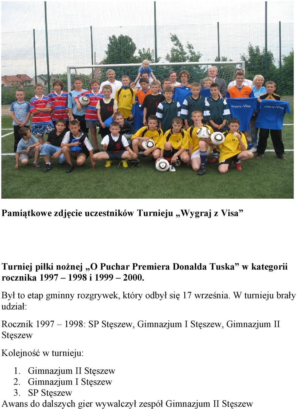 W turnieju brały udział: Rocznik 1997 1998: SP Stęszew, Gimnazjum I Stęszew, Gimnazjum II Stęszew Kolejność w