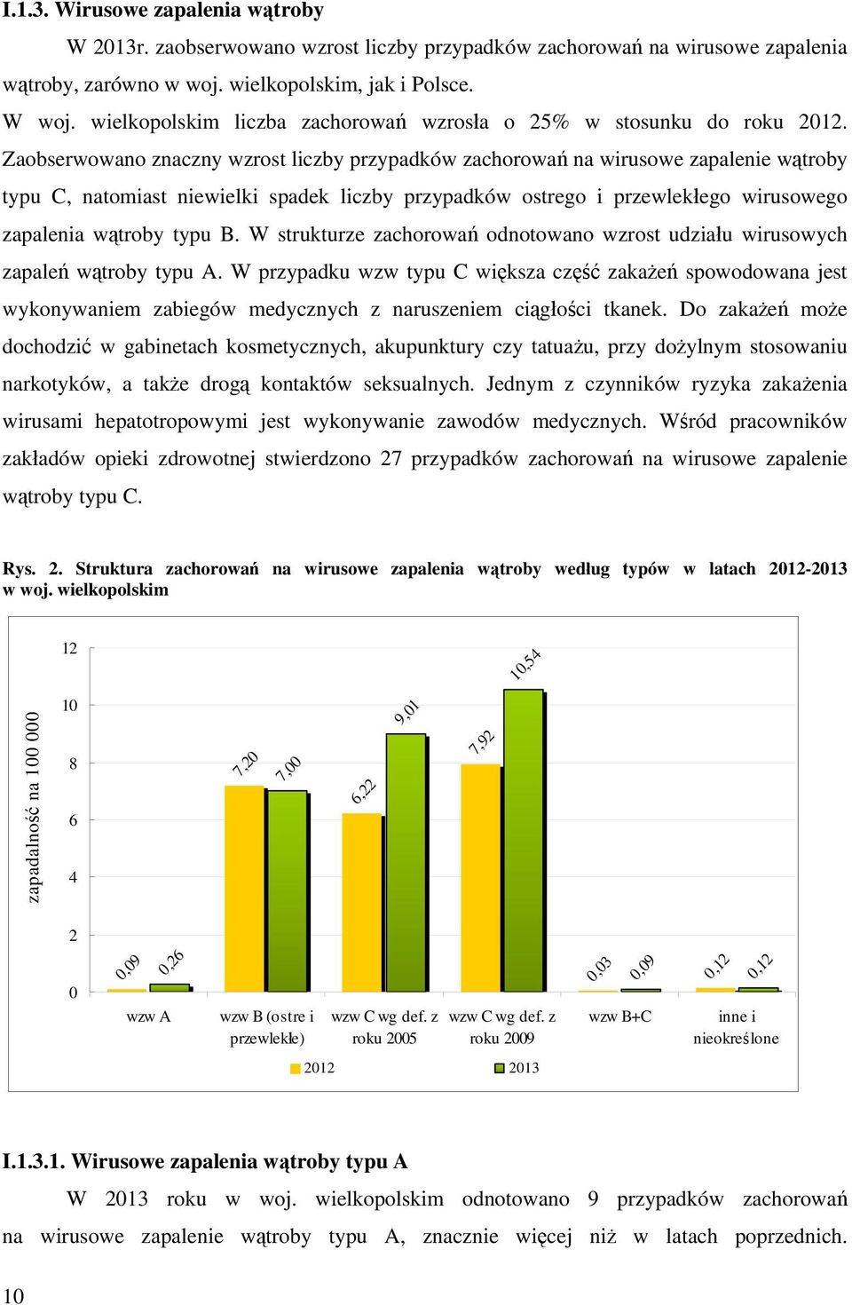 Zaobserwowano znaczny wzrost liczby przypadków zachorowa na wirusowe zapalenie w troby typu C, natomiast niewielki spadek liczby przypadków ostrego i przewlek ego wirusowego zapalenia w troby typu B.