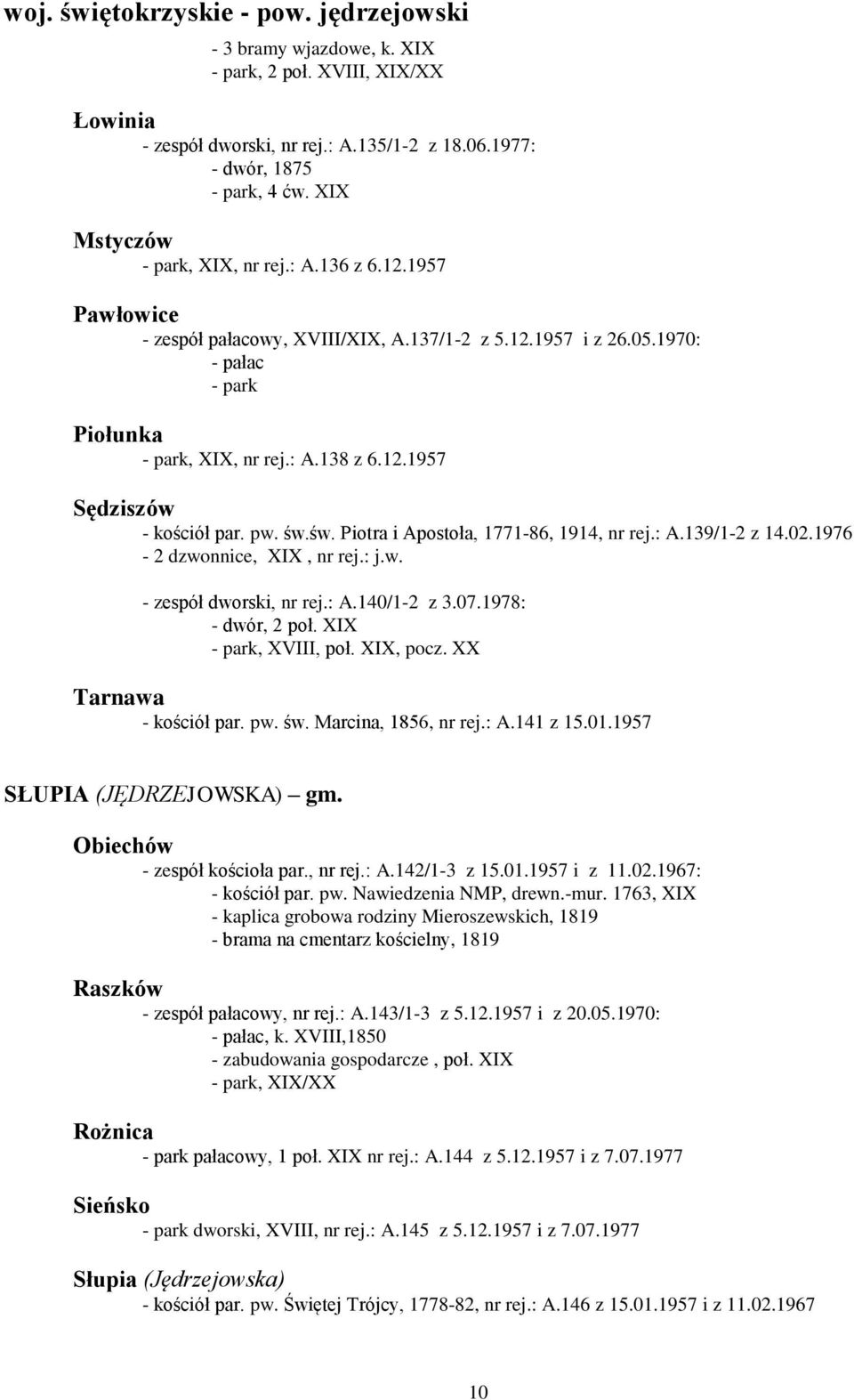 pw. św.św. Piotra i Apostoła, 1771-86, 1914, nr rej.: A.139/1-2 z 14.02.1976-2 dzwonnice, XIX, nr rej.: j.w. - zespół dworski, nr rej.: A.140/1-2 z 3.07.1978: - dwór, 2 poł. XIX - park, XVIII, poł.