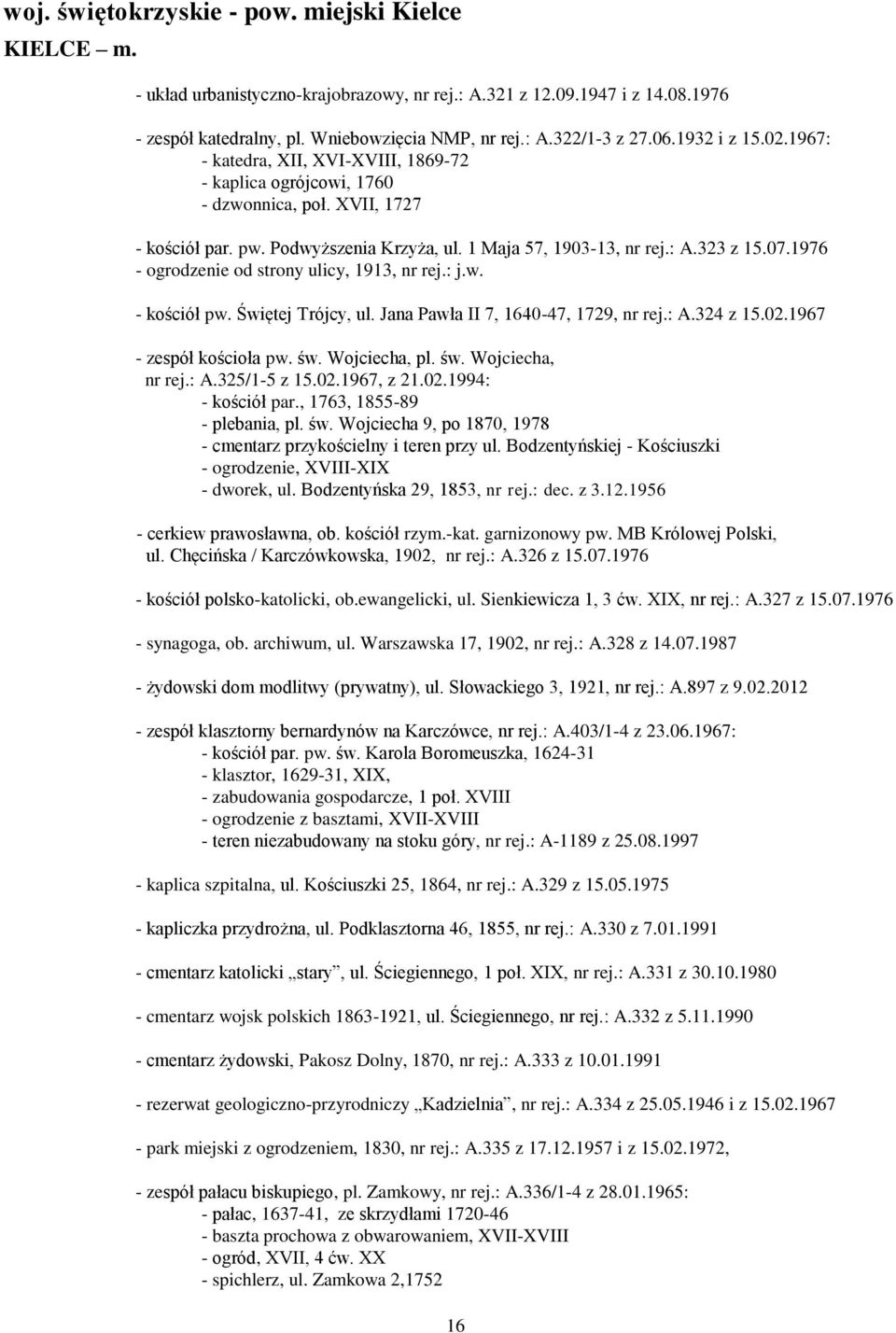 07.1976 - ogrodzenie od strony ulicy, 1913, nr rej.: j.w. - kościół pw. Świętej Trójcy, ul. Jana Pawła II 7, 1640-47, 1729, nr rej.: A.324 z 15.02.1967 - zespół kościoła pw. św. Wojciecha, pl. św. Wojciecha, nr rej.