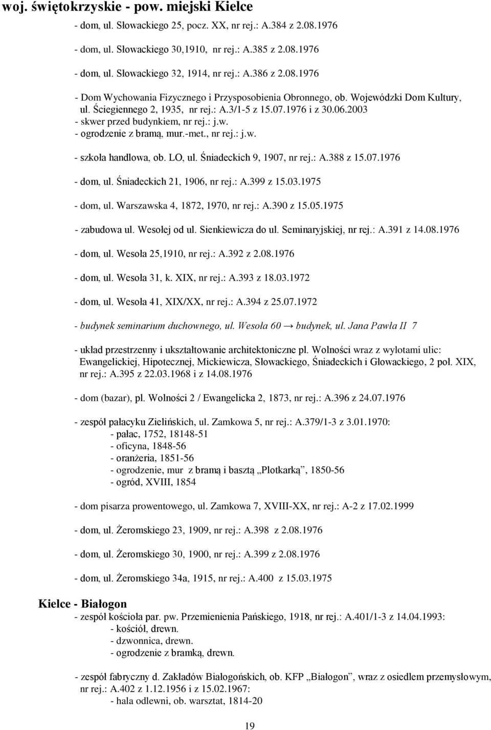 2003 - skwer przed budynkiem, nr rej.: j.w. - ogrodzenie z bramą, mur.-met., nr rej.: j.w. - szkoła handlowa, ob. LO, ul. Śniadeckich 9, 1907, nr rej.: A.388 z 15.07.1976 - dom, ul.