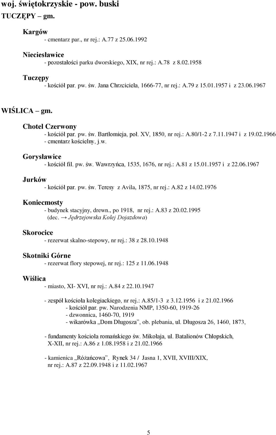 1966 - cmentarz kościelny, j.w. Gorysławice - kościół fil. pw. św. Wawrzyńca, 1535, 1676, nr rej.: A.81 z 15.01.1957 i z 22.06.1967 Jurków - kościół par. pw. św. Teresy z Avila, 1875, nr rej.: A.82 z 14.