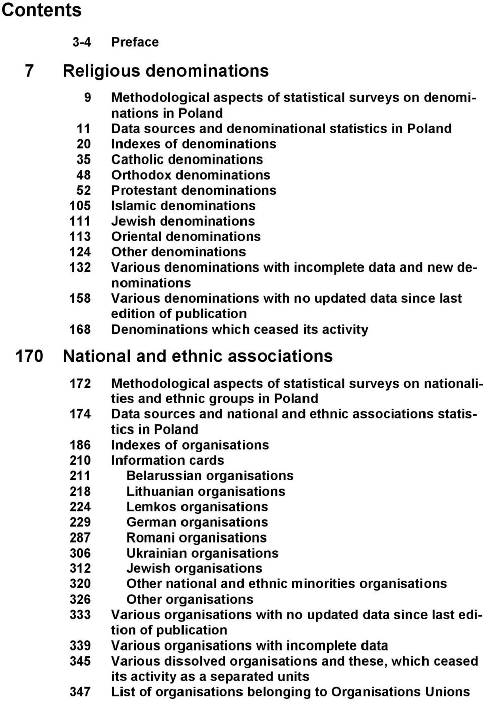 Various denominations with incomplete data and new denominations 158 Various denominations with no updated data since last edition of publication 168 Denominations which ceased its activity 170