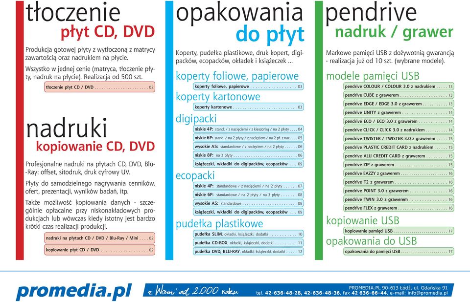 ...................... 02 nadruki kopiowanie CD, DVD Profesjonalne nadruki na płytach CD, DVD, Blu Ray: offset, sitodruk, druk cyfrowy UV.