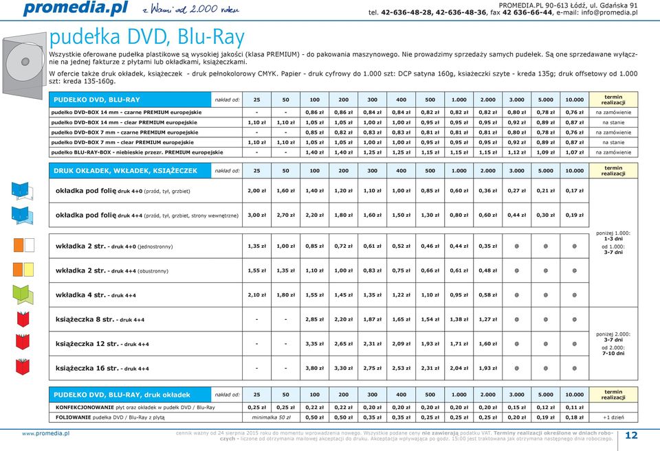 Są one sprzedawane wyłącznie na jednej fakturze z płytami lub okładkami, książeczkami. W ofercie także druk okładek, książeczek druk pełnokolorowy CMYK. Papier druk cyfrowy do 1.