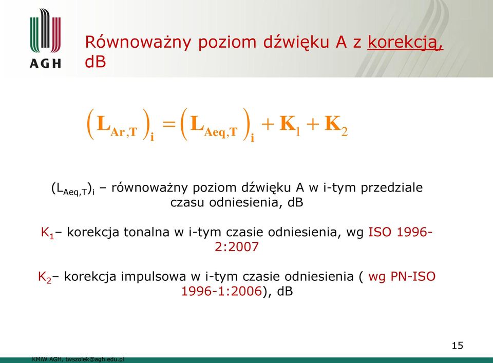 tonalna w i-tym czasie odniesienia, wg ISO 1996-2:2007 K 2 korekcja impulsowa w