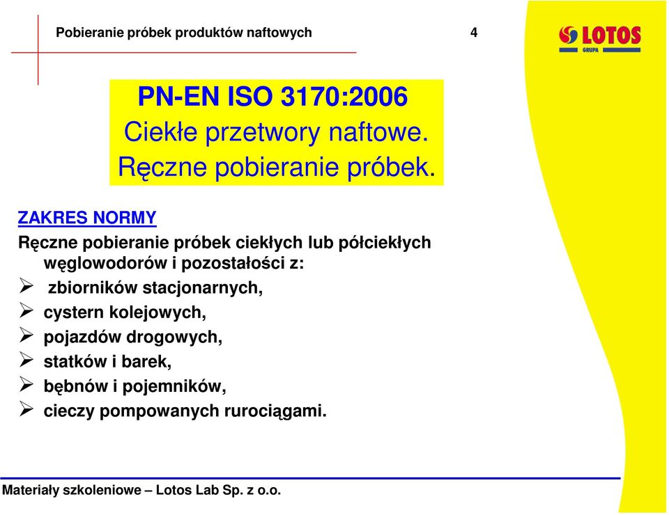 Ręczne pobieranie próbek ciekłych lub półciekłych węglowodorów i pozostałości z: