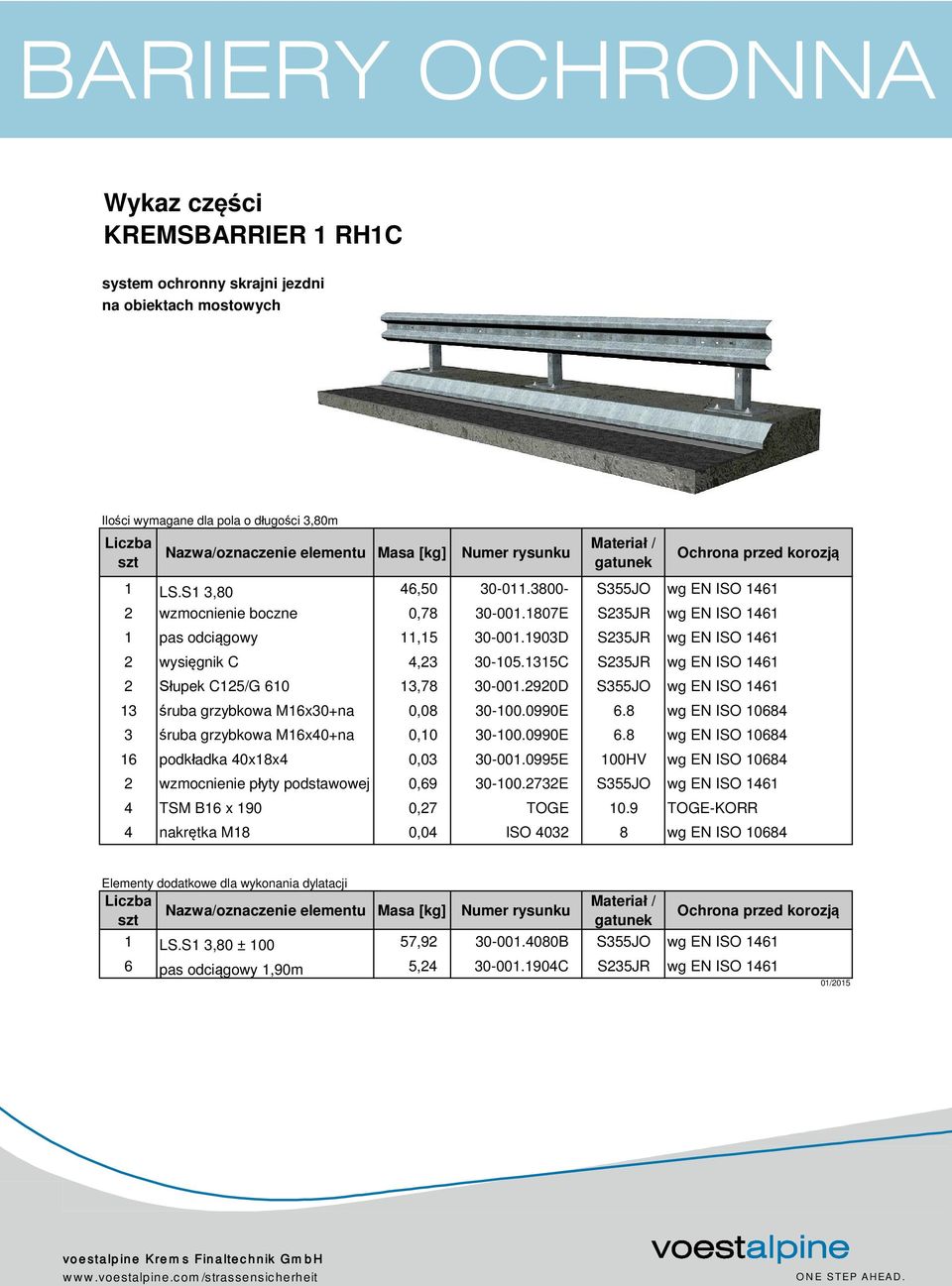 1903D S235JR wg EN ISO 1461 2 wysięgnik C 4,23 30-105.1315C S235JR wg EN ISO 1461 2 Słupek C125/G 610 13,78 30-001.2920D S355JO wg EN ISO 1461 13 śruba grzybkowa M16x30+na 0,08 30-100.0990E 6.