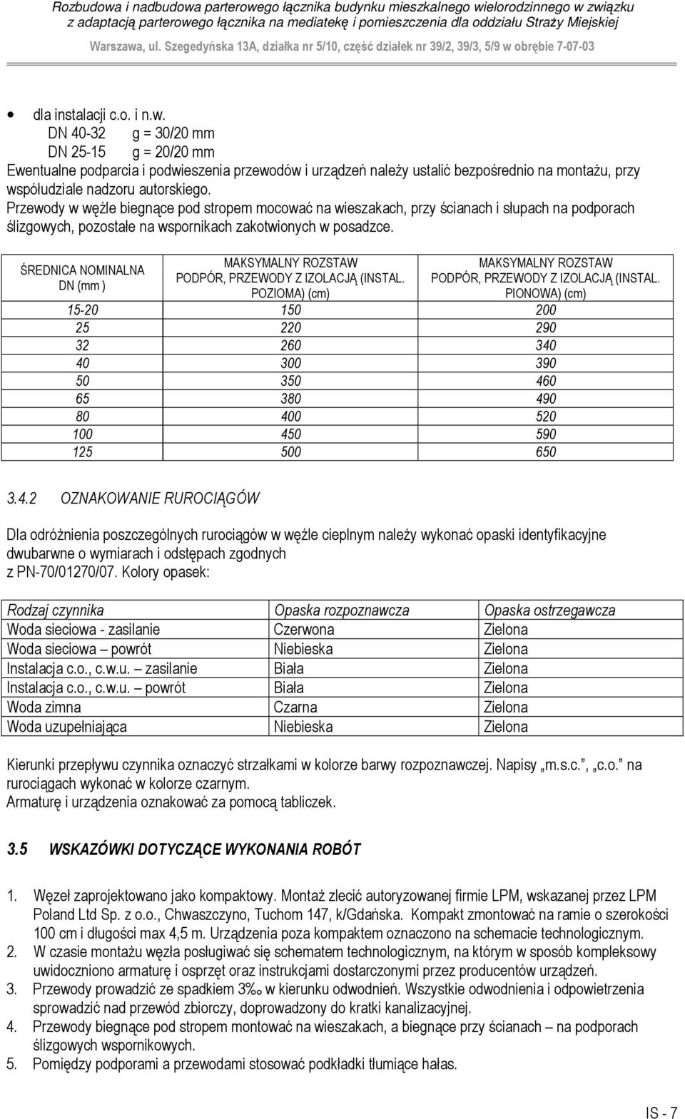 ROZSTAW PODPÓR, PRZEWODY Z IZOLACJĄ (INSTAL POZIOMA) (cm) MAKSYMALNY ROZSTAW PODPÓR, PRZEWODY Z IZOLACJĄ (INSTAL PIONOWA) (cm) 15-0 150 00 5 0 90 3 60 340 40 300 390 50 350 460 65 380 490 80 400 50