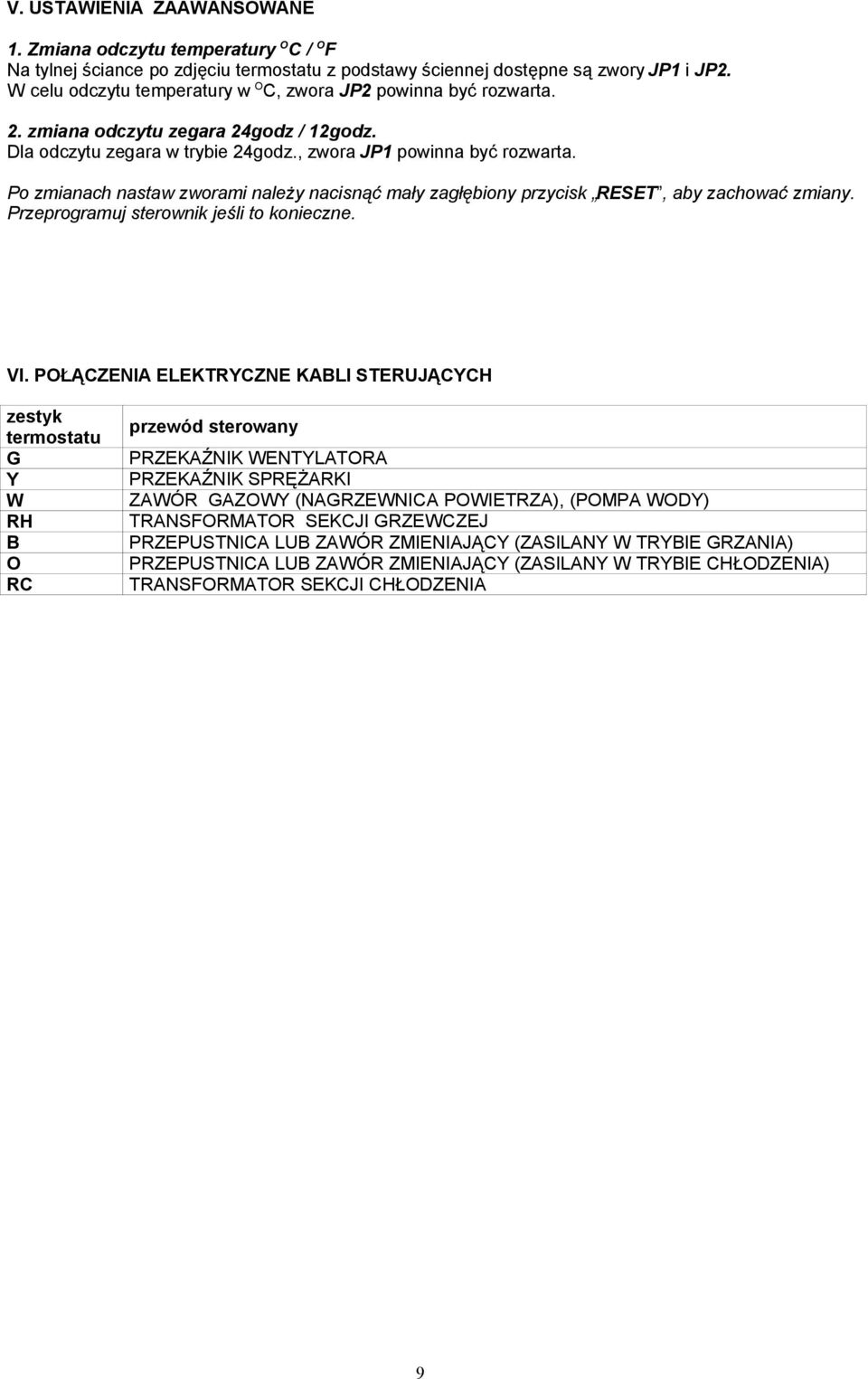Po zmianach nastaw zworami należy nacisnąć mały zagłębiony przycisk RESET, aby zachować zmiany. Przeprogramuj sterownik jeśli to konieczne. VI.