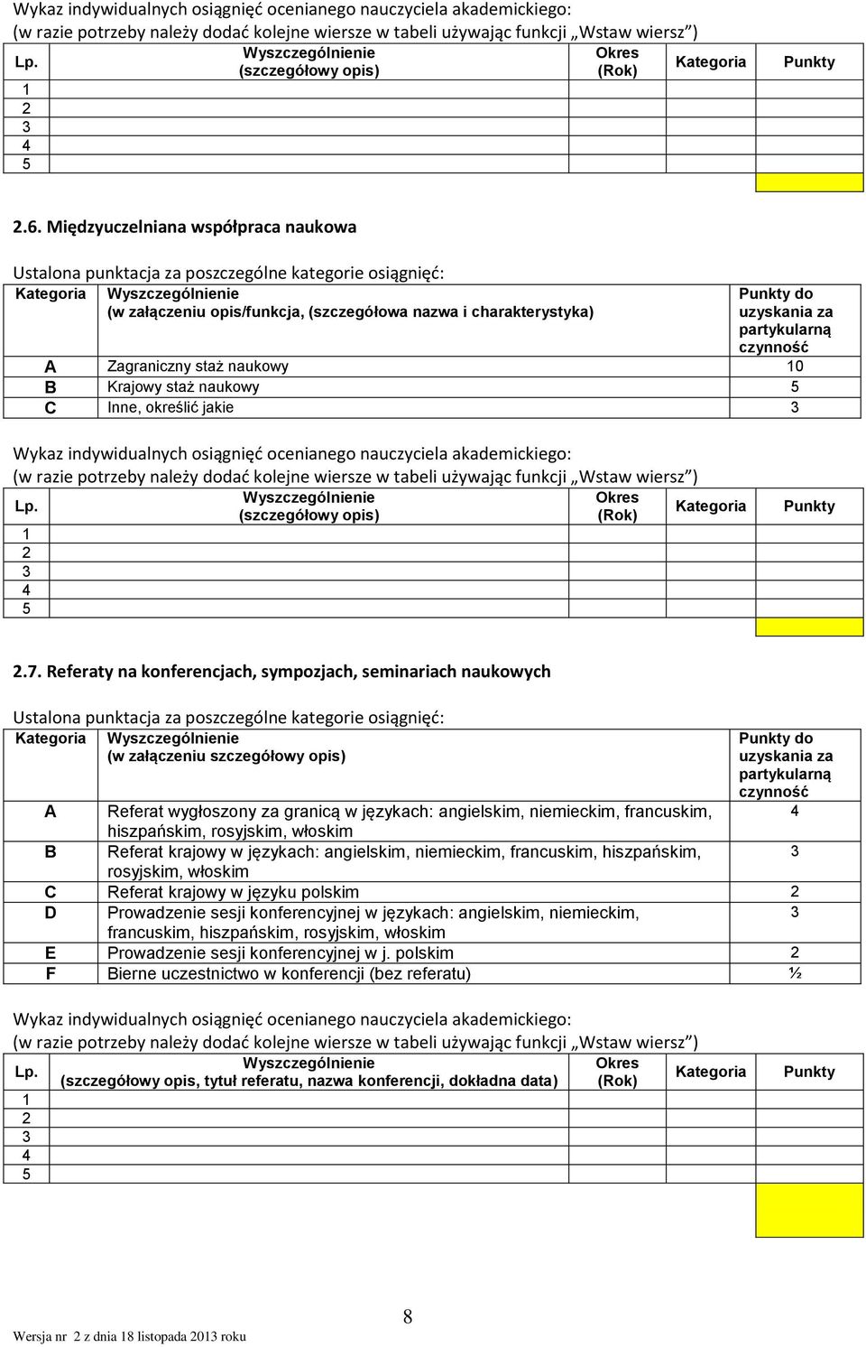 7. Referaty na konferencjach, sympozjach, seminariach naukowych (w załączeniu szczegółowy opis) do A Referat wygłoszony za granicą w językach: angielskim, niemieckim, francuskim, hiszpańskim,