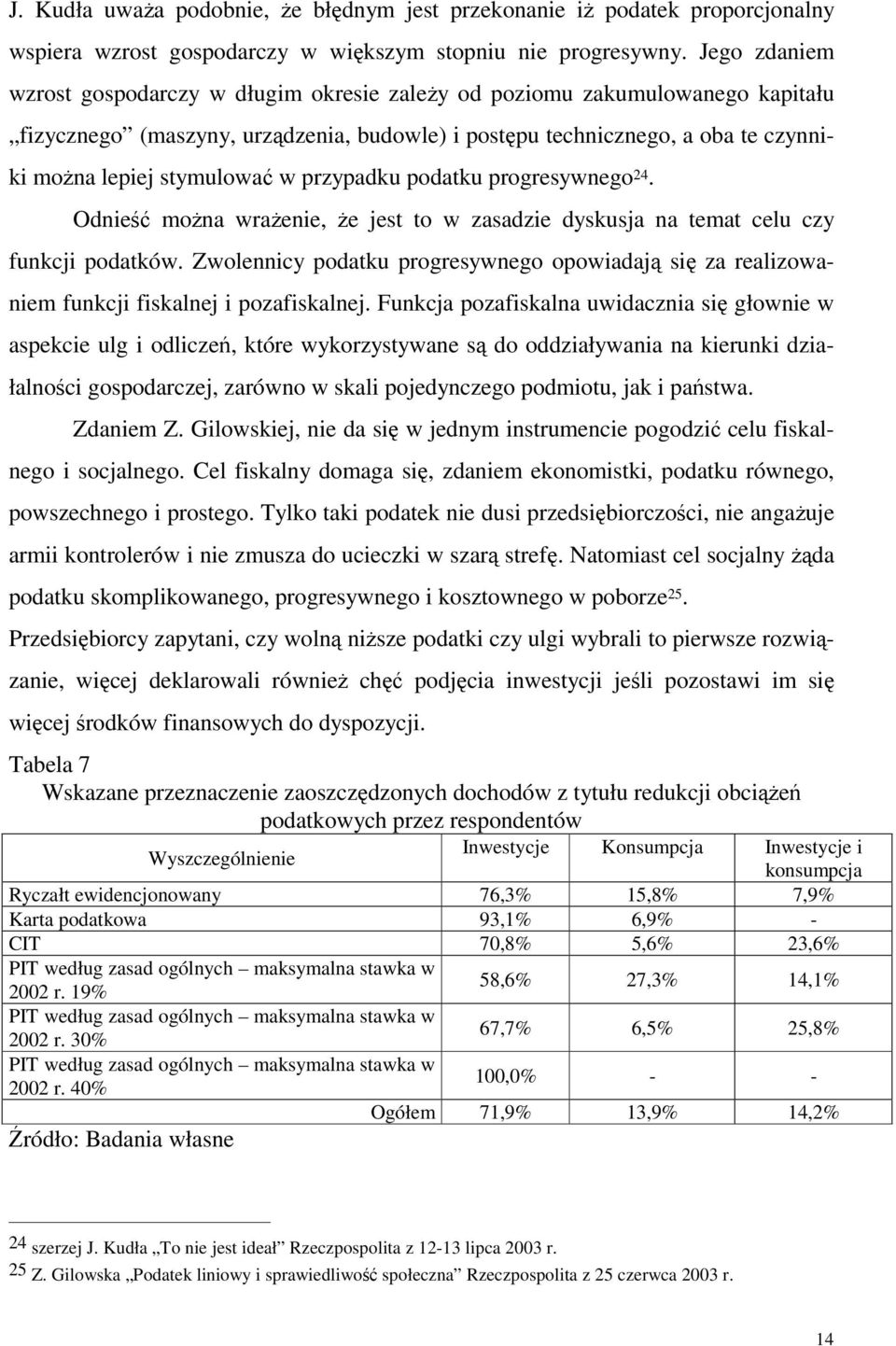 przypadku podatku progresywnego 24. Odnie mona wraenie, e jest to w zasadzie dyskusja na temat celu czy funkcji podatków.