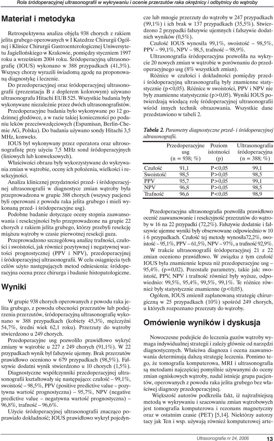 Âródoperacyjnà ultrasonografi (IOUS) wykonano w 388 przypadkach (41,3%). Wszyscy chorzy wyrazili Êwiadomà zgod na proponowanà diagnostyk i leczenie.