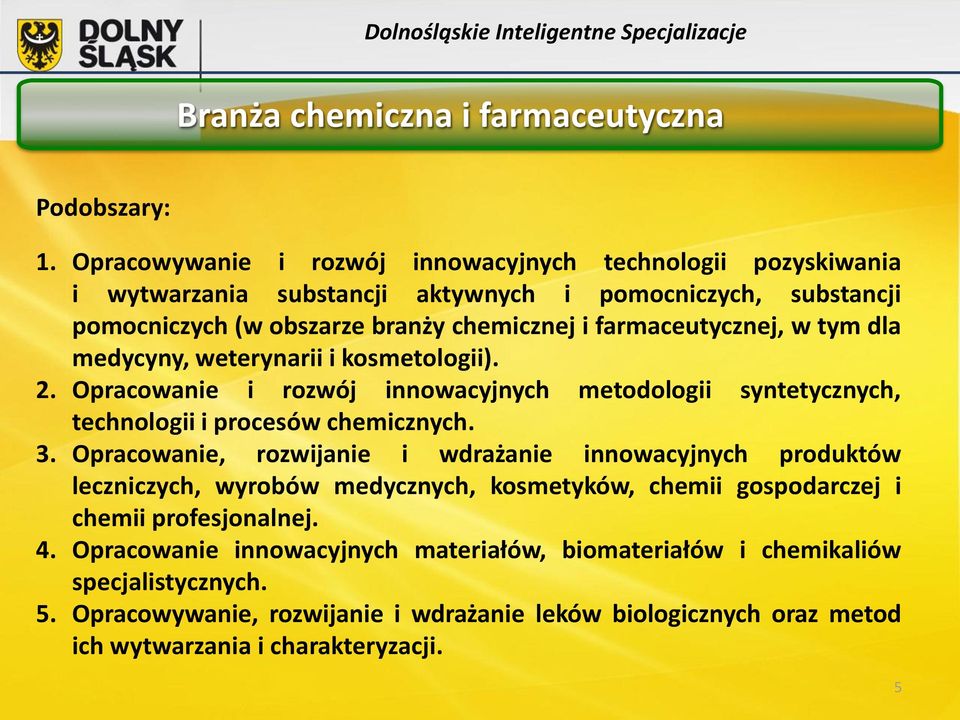 farmaceutycznej, w tym dla medycyny, weterynarii i kosmetologii). 2. Opracowanie i rozwój innowacyjnych metodologii syntetycznych, technologii i procesów chemicznych. 3.