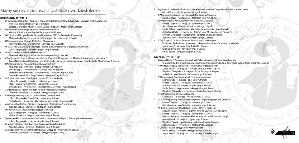 Molitorys) XXX Konkurs Młodych Pianistów Nad Kamienną 2013 w Skarżysku-Kamiennej Aleksandra Dybczyk - wyróżnienie stopnia - (mgr.