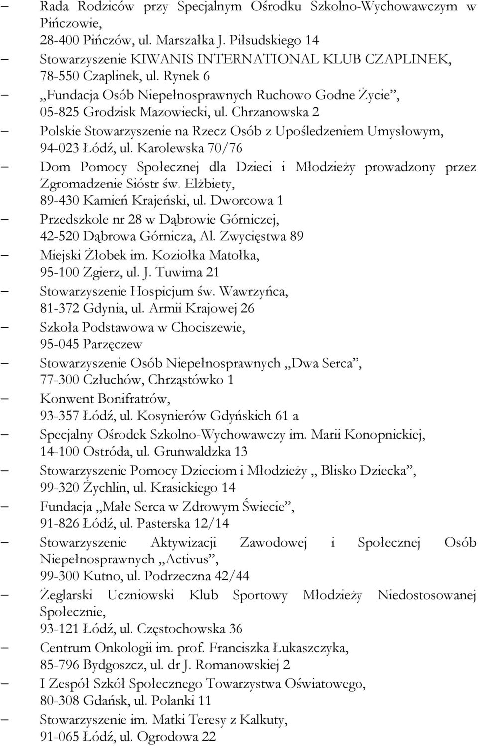 Karolewska 70/76 Dom Pomocy Społecznej dla Dzieci i Młodzieży prowadzony przez Zgromadzenie Sióstr św. Elżbiety, 89-430 Kamień Krajeński, ul.