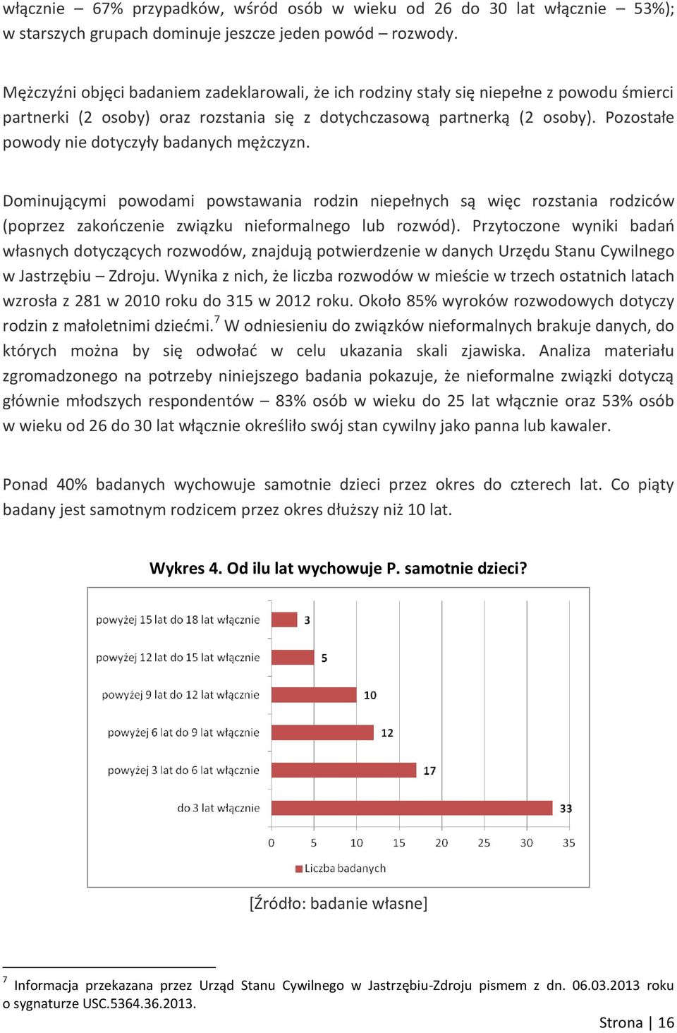 Pozostałe powody nie dotyczyły badanych mężczyzn. Dominującymi powodami powstawania rodzin niepełnych są więc rozstania rodziców (poprzez zakończenie związku nieformalnego lub rozwód).