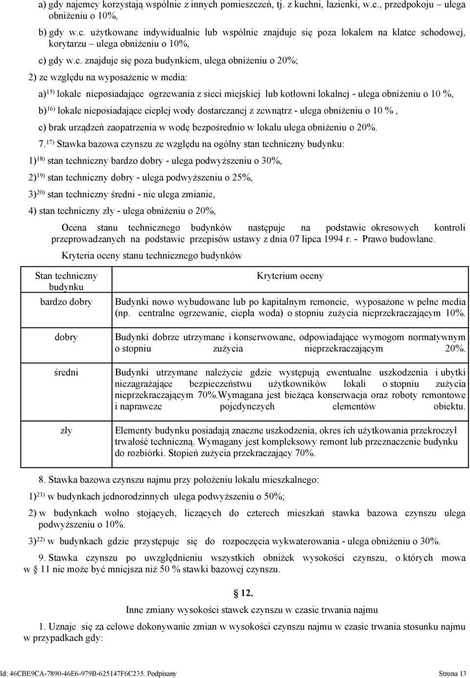 b) 16) lokale nieposiadające ciepłej wody dostarczanej z zewnątrz - ulega obniżeniu o 10 %, c) brak urządzeń zaopatrzenia w wodę bezpośrednio w lokalu ulega obniżeniu o 20%. 7.