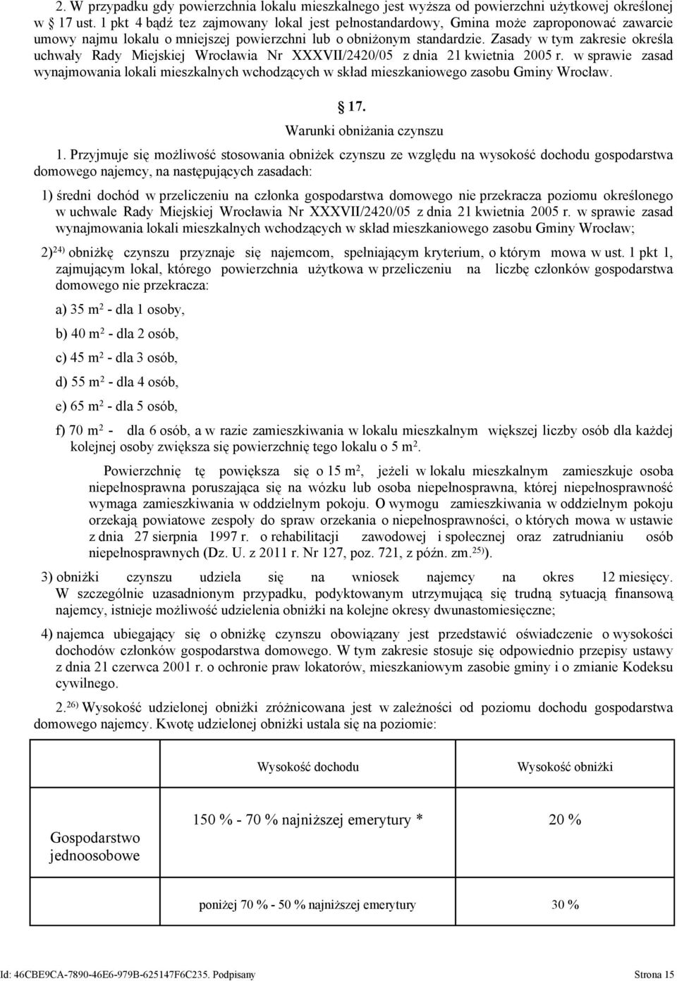 Zasady w tym zakresie określa uchwały Rady Miejskiej Wrocławia Nr XXXVII/2420/05 z dnia 21 kwietnia 2005 r.