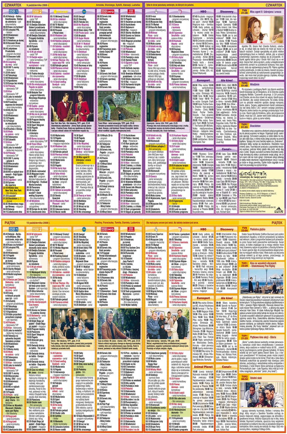 serial animowany 09:45 Zaopiekuj się mną - serial 10:30 300 % normy 11:25 W-skersi 11:40 Telezakupy 12:00 Wiadomości 12:10 Agrobiznes 12:20 Europa bez miedzy 12:40 Plebania 13:05 Klan 13:35 Jaka to