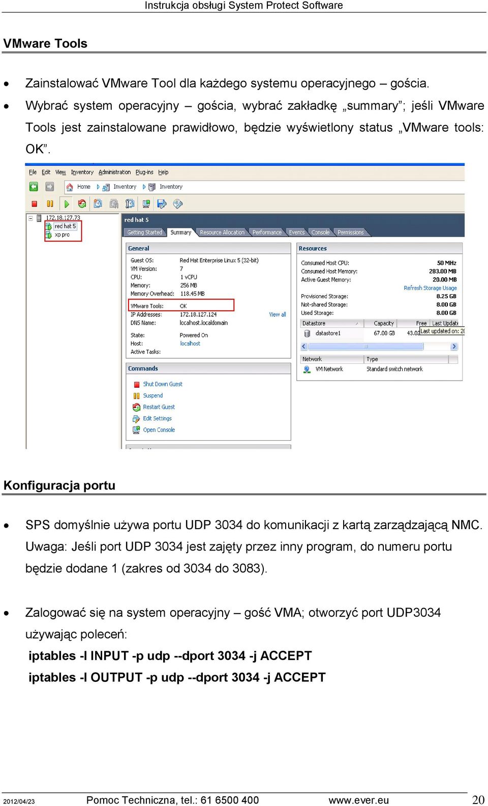 Konfiguracja portu SPS domyślnie używa portu UDP 3034 do komunikacji z kartą zarządzającą NMC.