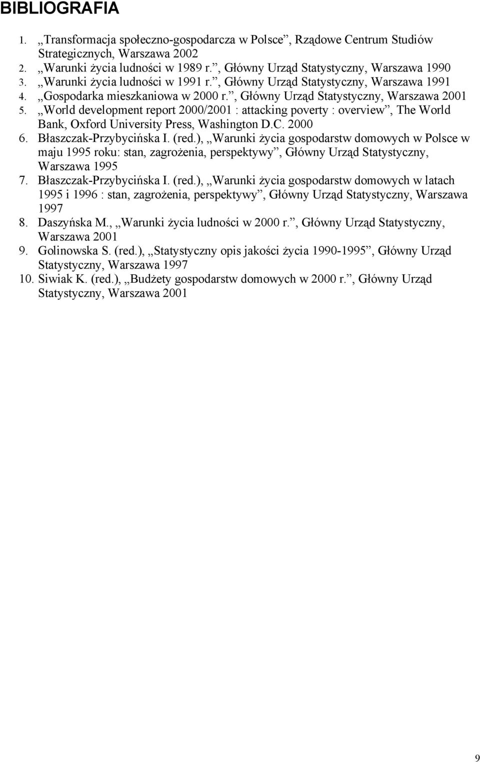 World development report 2000/2001 : attacking poverty : overview, The World Bank, Oxford University Press, Washington D.C. 2000 6. Błaszczak-Przybycińska I. (red.