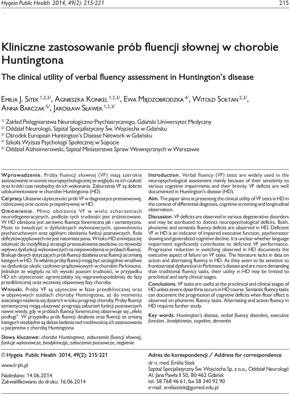 fluency assessment in Huntington s disease Emilia J.