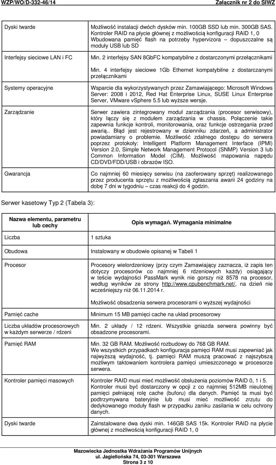 2 interfejsy SAN 8GbFC kompatybilne z dostarczonymi przełącznikami Min.