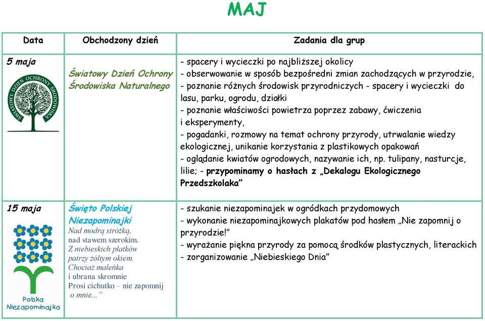 rozmowy na temat ochrony przyrody, utrwalanie wiedzy ekologicznej, unikanie korzystania z plastikowych opakowań - oglądanie kwiatów ogrodowych, nazywanie ich, np.