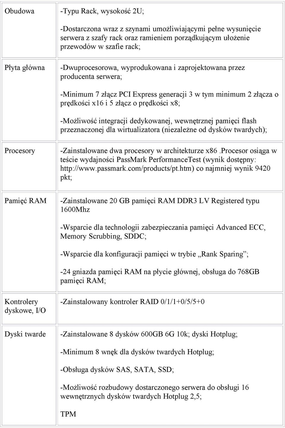 pamięci flash przeznacznej dla wirtualizatra (niezależne d dysków twardych); Prcesry -Zainstalwane dwa prcesry w architekturze x86.