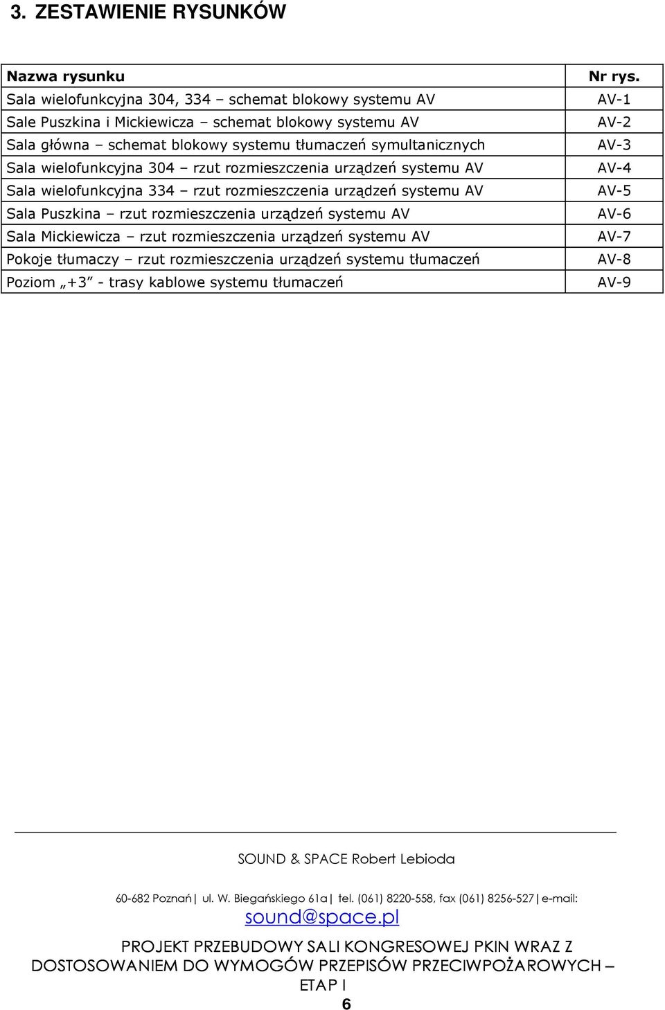 Sala Mickiewicza rzut rozmieszczenia urządzeń systemu AV Pokoje tłumaczy rzut rozmieszczenia urządzeń systemu tłumaczeń Poziom +3 - trasy kablowe systemu tłumaczeń Nr rys.