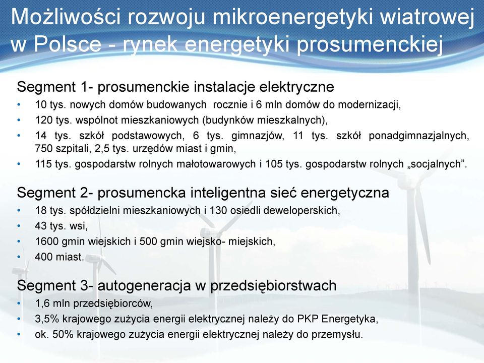 szkół ponadgimnazjalnych, 750 szpitali, 2,5 tys. urzędów miast i gmin, 115 tys. gospodarstw rolnych małotowarowych i 105 tys. gospodarstw rolnych socjalnych.