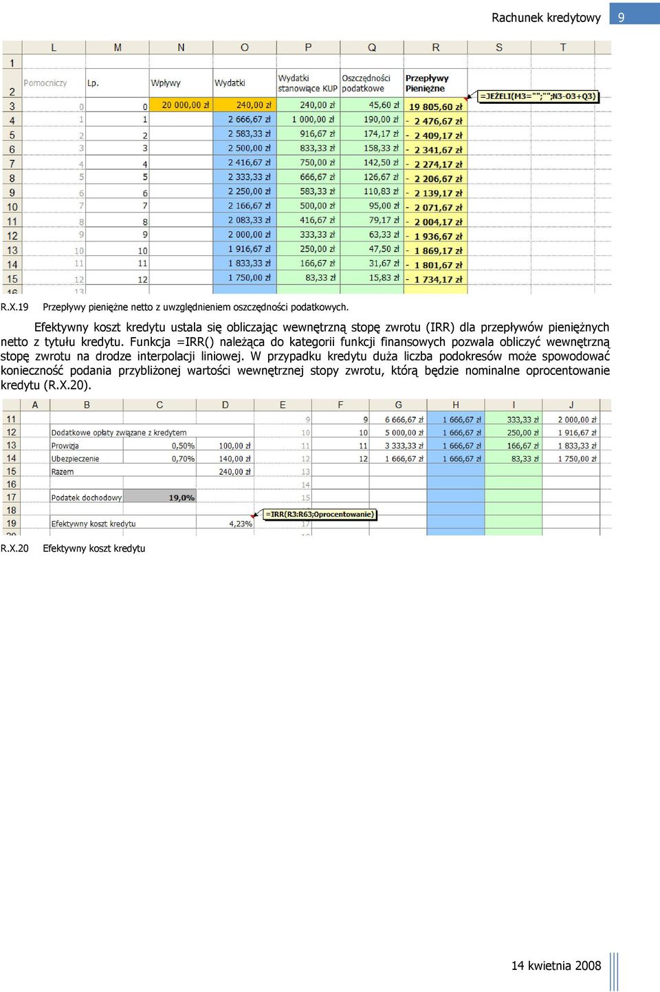 Funkcja =IRR() należąca do kategorii funkcji finansowych pozwala obliczyć wewnętrzną stopę zwrotu na drodze interpolacji liniowej.