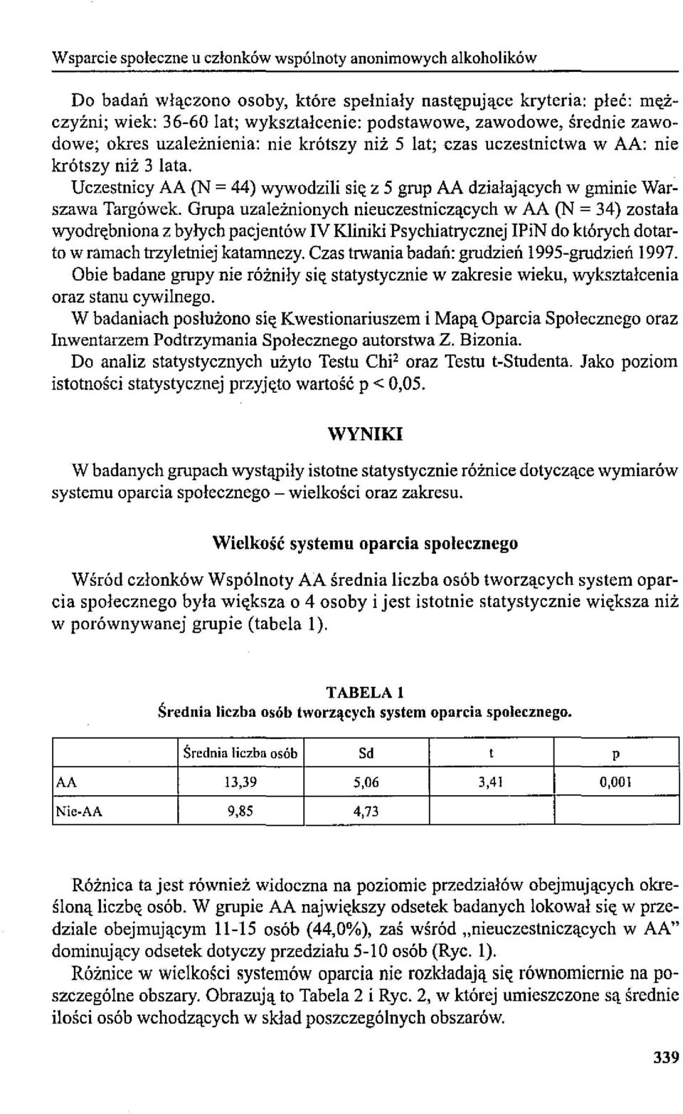 Grupa uzależnionych nieuczestniczących w AA (N ~ 34) została wyodrębniona z byłych pacjentów IV Kliniki Psychiatrycznej IPiN do których dotarto w ramach trzyletniej katamnezy.