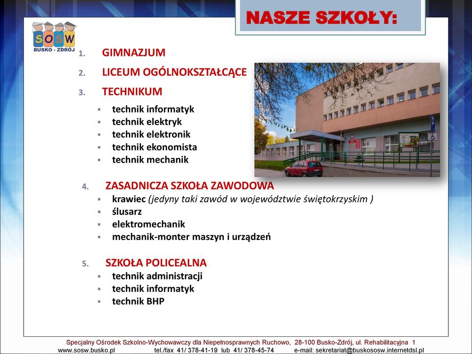 TECHNIKUM technik informatyk technik elektryk technik elektronik technik ekonomista technik mechanik NASZE SZKOŁY: 4.