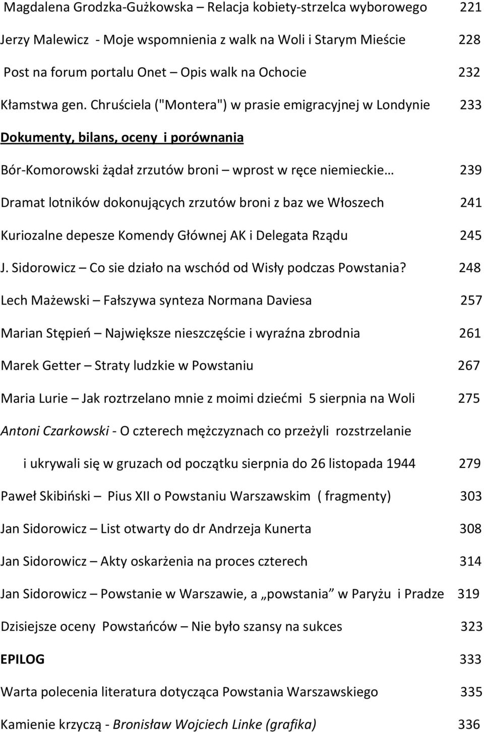 zrzutów broni z baz we Włoszech 241 Kuriozalne depesze Komendy Głównej AK i Delegata Rządu 245 J. Sidorowicz Co sie działo na wschód od Wisły podczas Powstania?