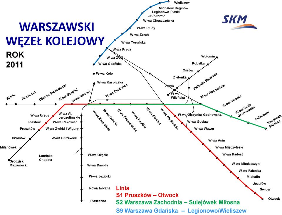 W-wa Gocław Pruszków W-wa Żwirki i Wigury W-wa Wawer Brwinów W-wa Służewiec W-wa Anin Milanówek W-wa Międzylesie Grodzisk Mazowiecki Lotnisko Chopina W-wa Okęcie W-wa Dawidy W-wa