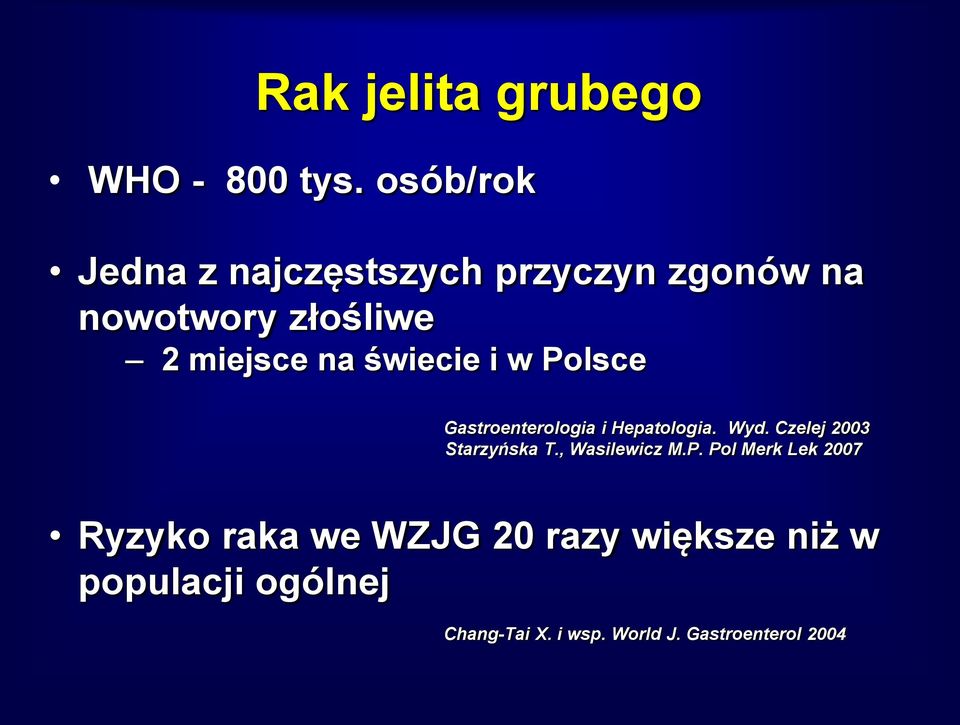 świecie i w Polsce Gastroenterologia i Hepatologia. Wyd. Czelej 2003 Starzyńska T.