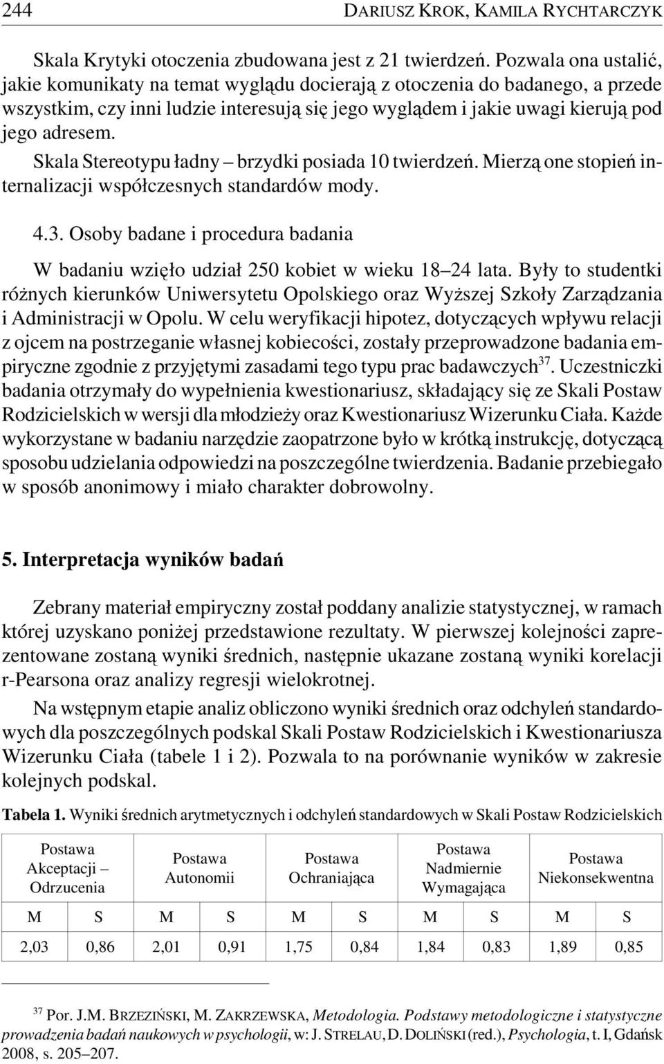 Skala Stereotypu ładny brzydki posiada 10 twierdzeń. Mierzą one stopień internalizacji współczesnych standardów mody. 4.3.