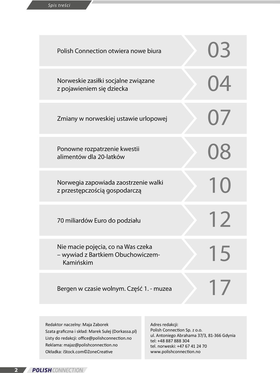 wolnym. Część 1. - muzea 03 04 07 08 10 12 15 17 Redaktor naczelny: Maja Zaborek Szata graficzna i skład: Marek Sulej (Dorkassa.pl) Listy do redakcji: office@polishconnection.